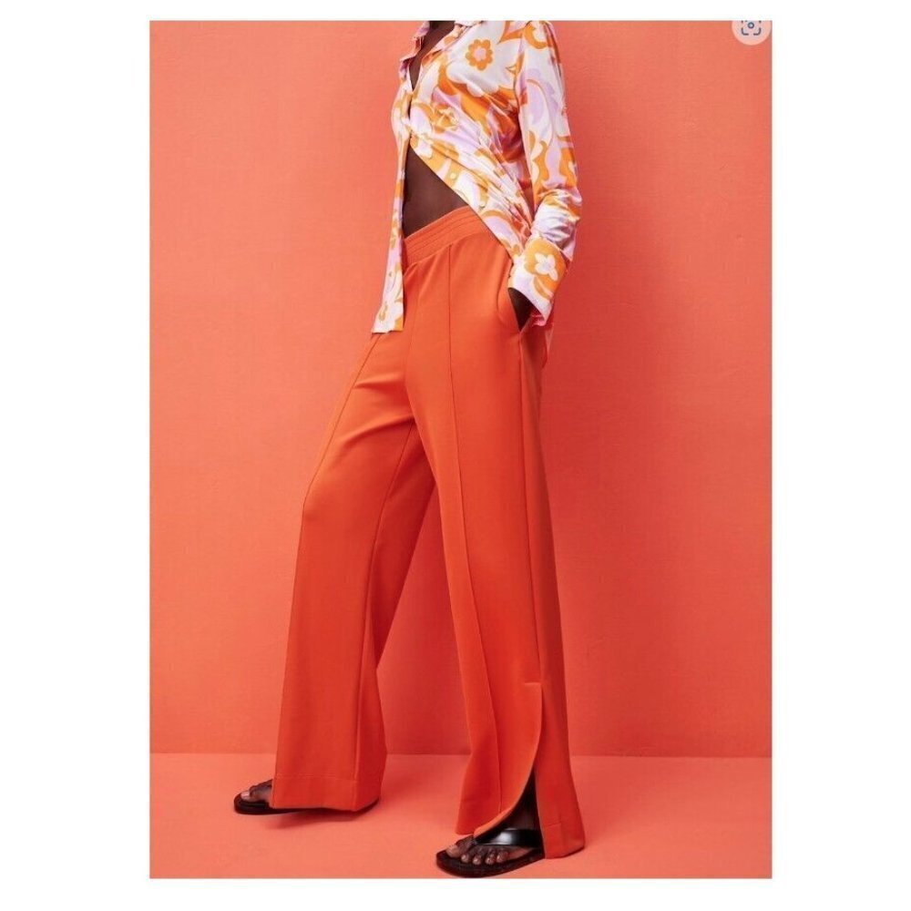 Zara Orange Wide Leg Slit Cuff High Rise Pants Size M
